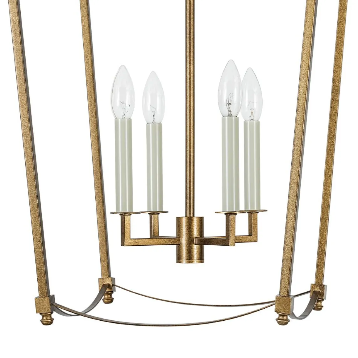 4-light French Antique Gold Candle Square Lantern Chandelier