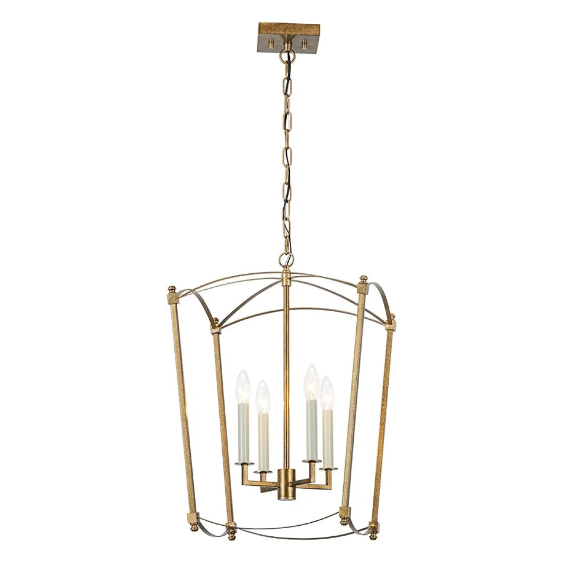 4-light French Antique Gold Candle Square Lantern Chandelier