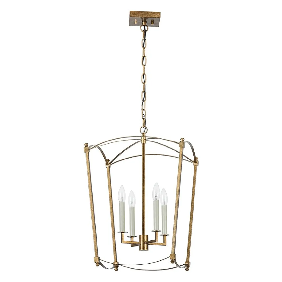 4-light French Antique Gold Candle Square Lantern Chandelier