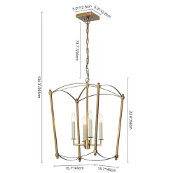 4-light French Antique Gold Candle Square Lantern Chandelier