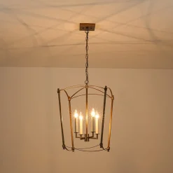 4-light French Antique Gold Candle Square Lantern Chandelier