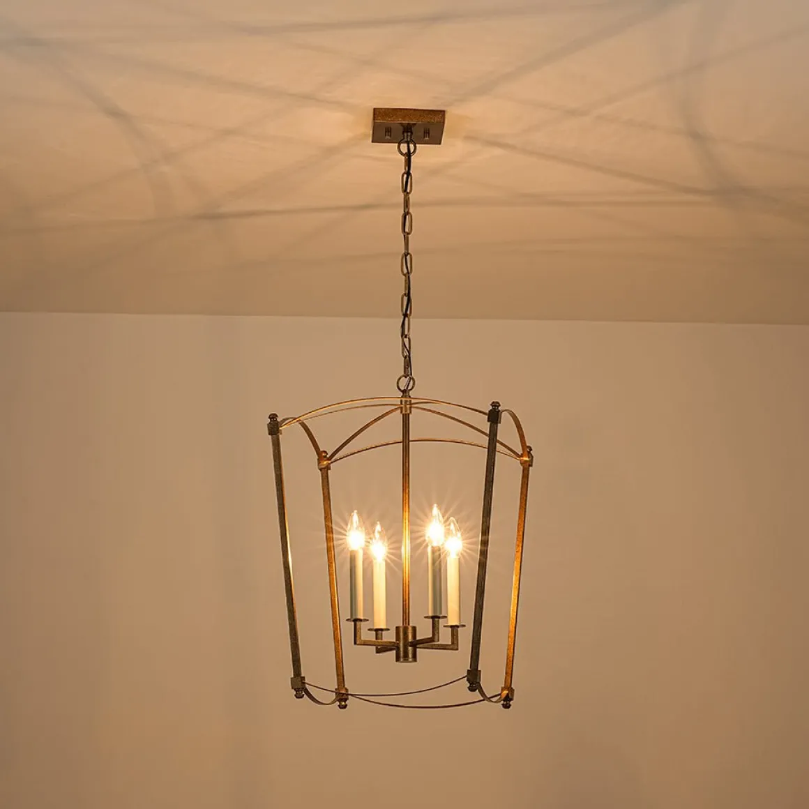 4-light French Antique Gold Candle Square Lantern Chandelier