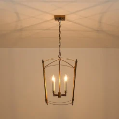 4-light French Antique Gold Candle Square Lantern Chandelier