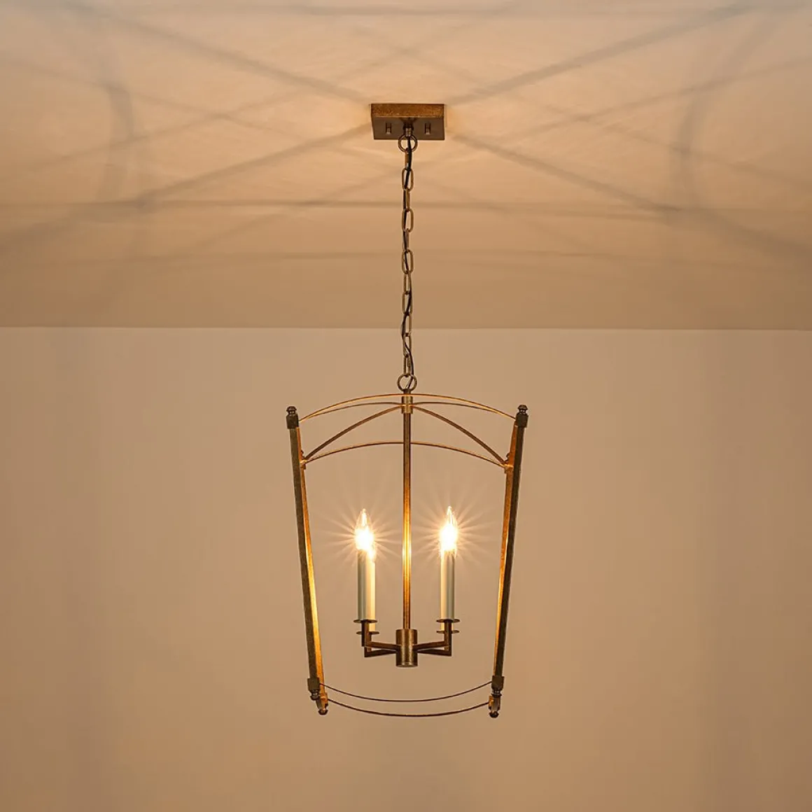4-light French Antique Gold Candle Square Lantern Chandelier