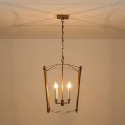 4-light French Antique Gold Candle Square Lantern Chandelier