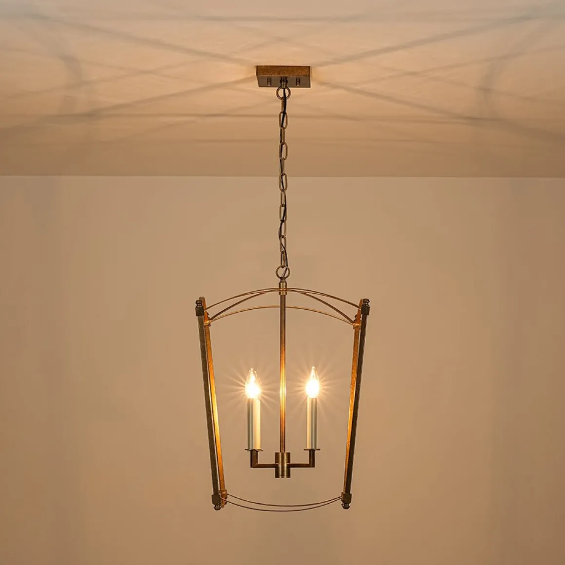 4-light French Antique Gold Candle Square Lantern Chandelier