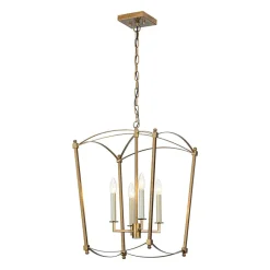 4-light French Antique Gold Candle Square Lantern Chandelier