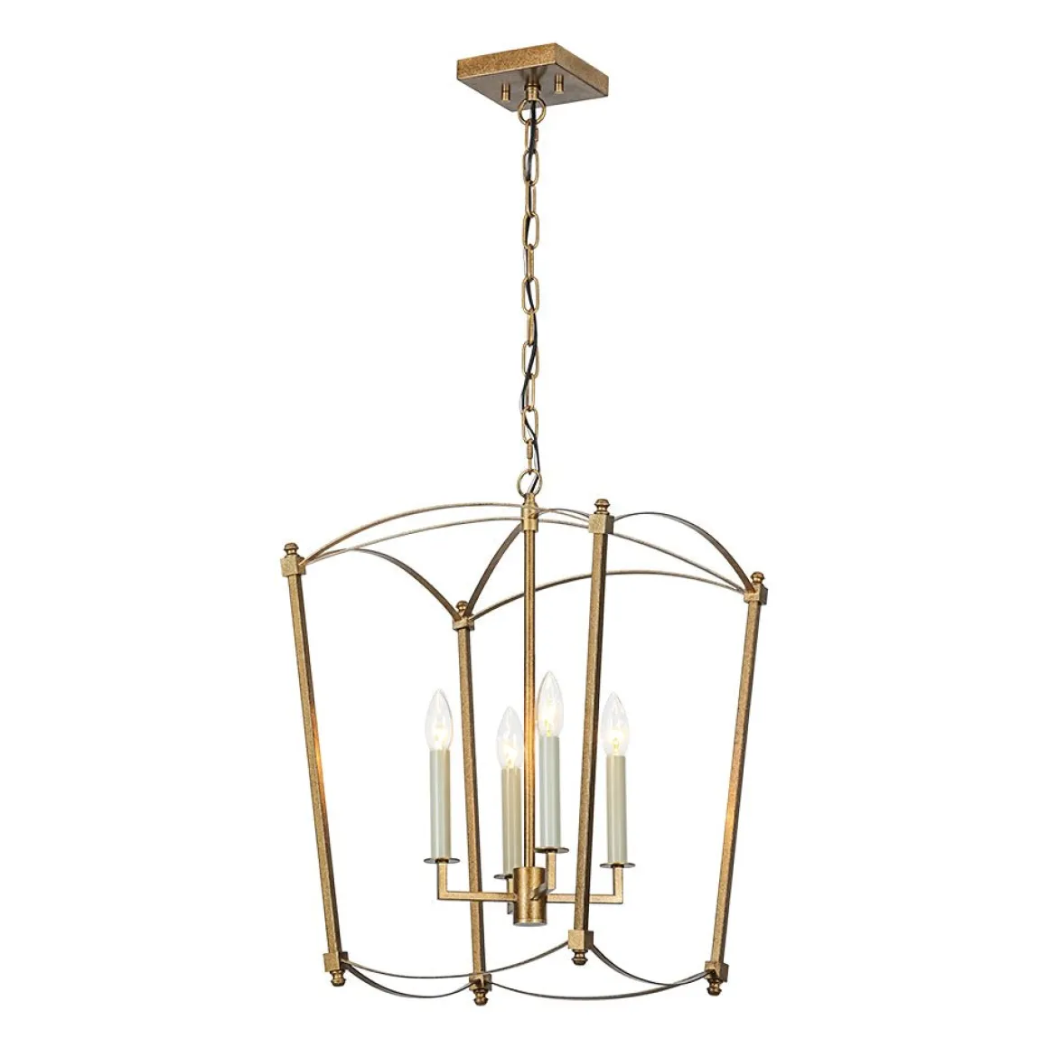 4-light French Antique Gold Candle Square Lantern Chandelier