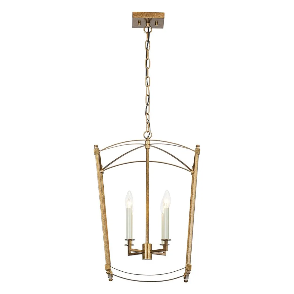 4-light French Antique Gold Candle Square Lantern Chandelier