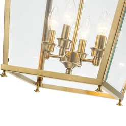 4-Light French Candle Style Wide Square Glass Lantern Pendant