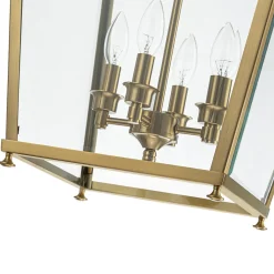 4-Light French Candle Style Wide Square Glass Lantern Pendant