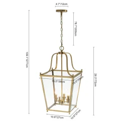 4-Light French Candle Style Wide Square Glass Lantern Pendant