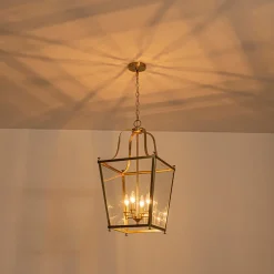 4-Light French Candle Style Wide Square Glass Lantern Pendant