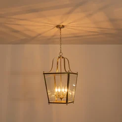 4-Light French Candle Style Wide Square Glass Lantern Pendant