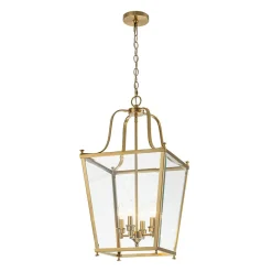 4-Light French Candle Style Wide Square Glass Lantern Pendant