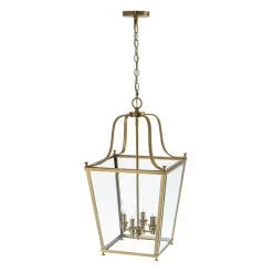 4-Light French Candle Style Wide Square Glass Lantern Pendant