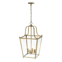 4-Light French Candle Style Wide Square Glass Lantern Pendant