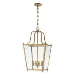 4-Light French Candle Style Wide Square Glass Lantern Pendant