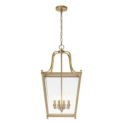 4-Light French Candle Style Wide Square Glass Lantern Pendant