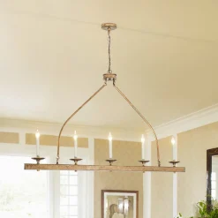 5-Light French Distressed Gold Candle Linear Island Chandelier