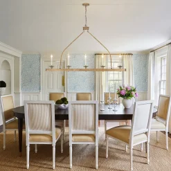 5-Light French Distressed Gold Candle Linear Island Chandelier