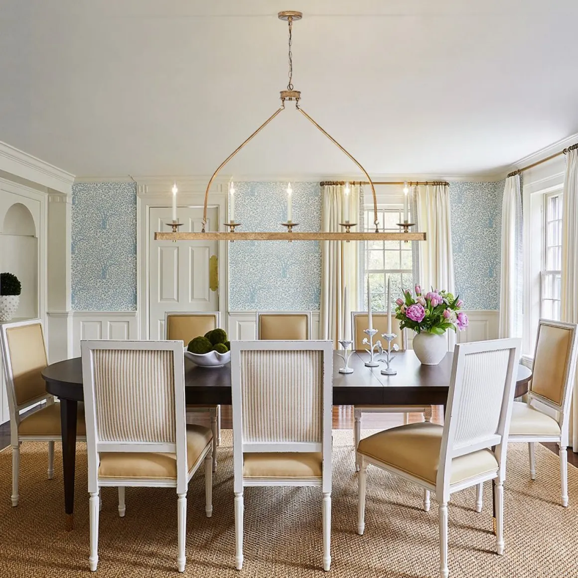 5-Light French Distressed Gold Candle Linear Island Chandelier