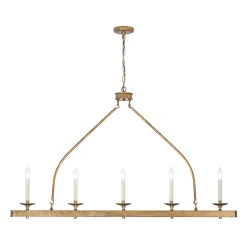 5-Light French Distressed Gold Candle Linear Island Chandelier