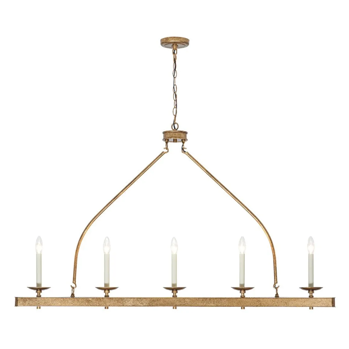 5-Light French Distressed Gold Candle Linear Island Chandelier