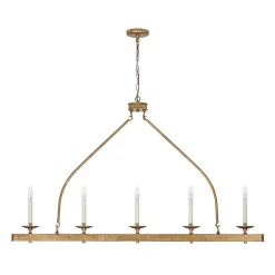 5-Light French Distressed Gold Candle Linear Island Chandelier