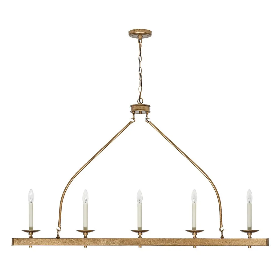5-Light French Distressed Gold Candle Linear Island Chandelier