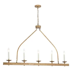 5-Light French Distressed Gold Candle Linear Island Chandelier