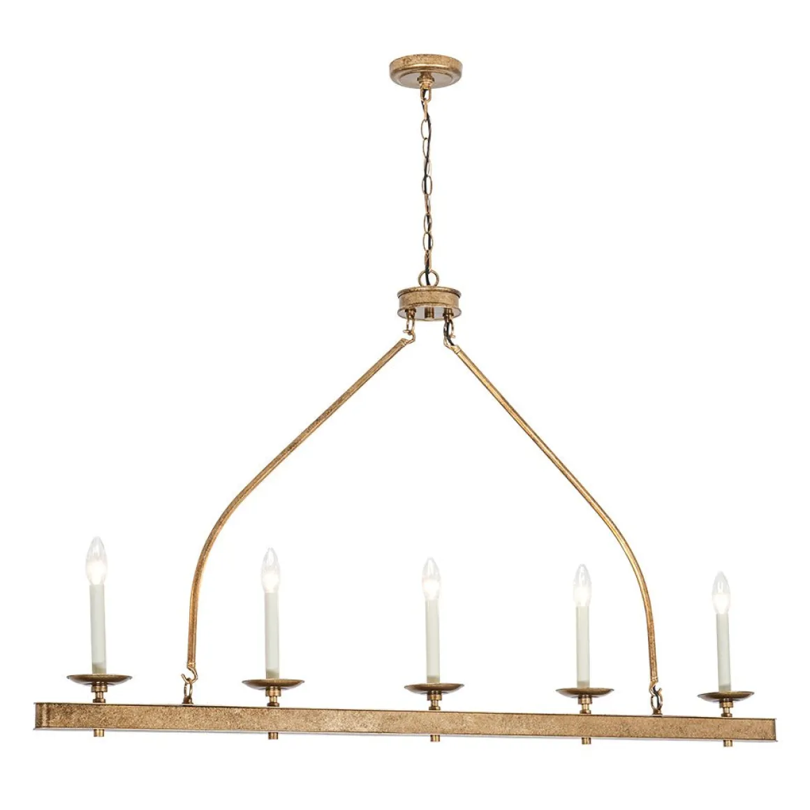 5-Light French Distressed Gold Candle Linear Island Chandelier