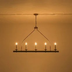 5-Light French Distressed Gold Candle Linear Island Chandelier