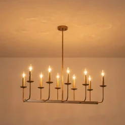 10-Light French Vintage Candle Style Linear Island Chandelier