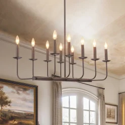 10-Light French Vintage Candle Style Linear Island Chandelier