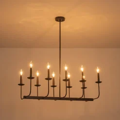 10-Light French Vintage Candle Style Linear Island Chandelier