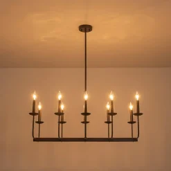 10-Light French Vintage Candle Style Linear Island Chandelier