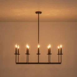 10-Light French Vintage Candle Style Linear Island Chandelier
