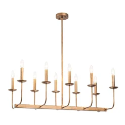 10-Light French Vintage Candle Style Linear Island Chandelier