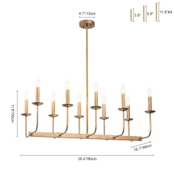 10-Light French Vintage Candle Style Linear Island Chandelier