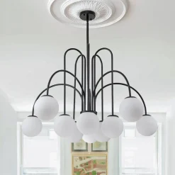 10-Light Frosted Glass Globe Bubble Chandelier