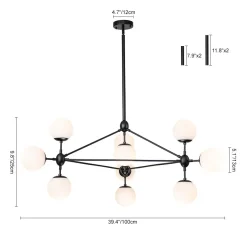 10-Light Frosted Glass Globe Geometric Chandelier