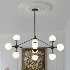 10-Light Frosted Glass Globe Geometric Chandelier