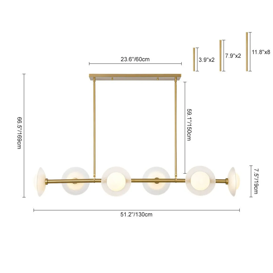 6-Light Frosted Glass Globe Linear Island Chandelier