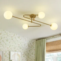 4-Light Frosted Glass Globe Linear Sputnik Semi Flush Mount
