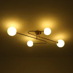 4-Light Frosted Glass Globe Linear Sputnik Semi Flush Mount