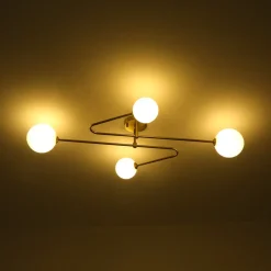 4-Light Frosted Glass Globe Linear Sputnik Semi Flush Mount