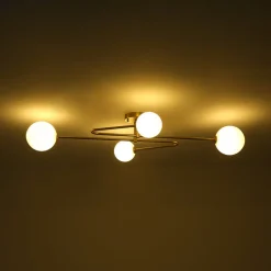 4-Light Frosted Glass Globe Linear Sputnik Semi Flush Mount