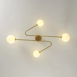 4-Light Frosted Glass Globe Linear Sputnik Semi Flush Mount
