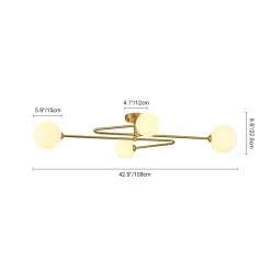 4-Light Frosted Glass Globe Linear Sputnik Semi Flush Mount